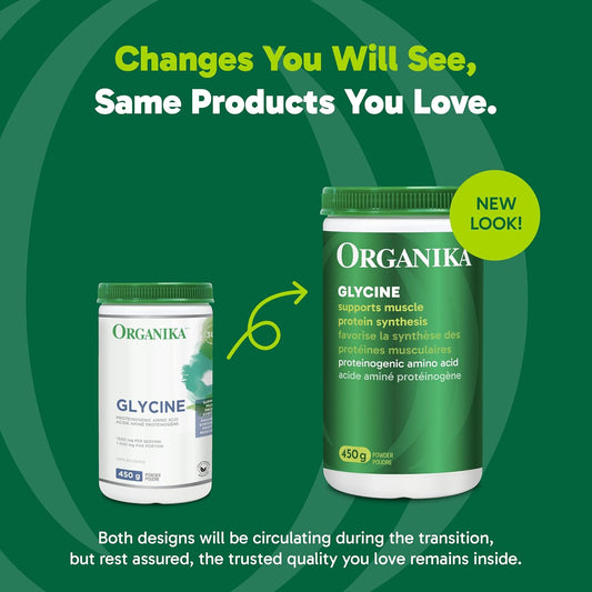 Organika 加拿大製造甘氨酸粉 - 蛋白質氨基酸 - 促進蛋白質合成、膠原蛋白形成、關節和肌肉健康、鎮靜作用 - 450克