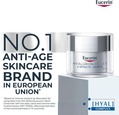 Eucerin Anti Wrinkle Firming Day Care Hyaluronic Acid Moisturizer for Face, Anti Aging Face Cream for Women Visibly Reduces the Look of Fine Lines & Wrinkles, All Skin Types, 50mL Jar