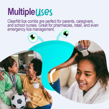 Dynarex WeCare ClearNit 金属除虱除虱梳带手柄 - 适用于所有发质的除虱梳，不锈钢超细齿 - 每盒 144 支