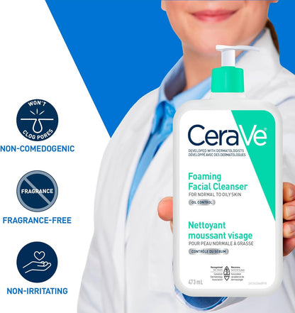 CeraVe Foaming Face Wash, Gentle Face Cleanser for Men & Women with Hyaluronic Acid, Niacinamide, Ceramides. Makeup Remover for oily skin, Fragrance-Free, Non-Comedogenic, Sensitive Skin, 473ML