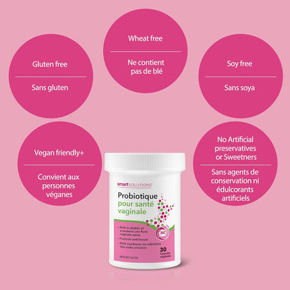Smart Solutions Vaginal Health Probiotic 5 Billion CFU with 271 mg Cranberry, Helps to Restore and Support Healthy Vaginal Flora, and Intestinal Health, 30 Vegetarian Capsules