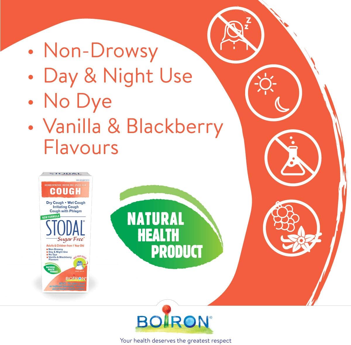 Boiron Stodal 成人无糖顺势疗法药物，200ml，用于干咳和湿咳