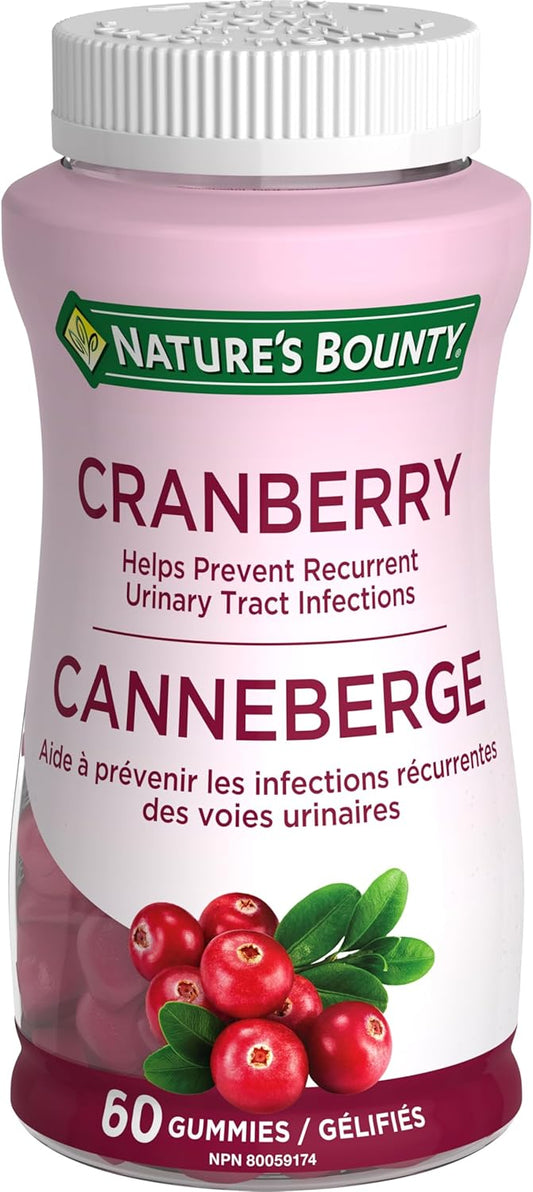 NATURE'S BOUNTY Cranberry, Used In Herbal Medicine To Help Prevent Recurrent Urinary Tract Infections (UTI), Provides Antioxidants, Easy-to-take Gummies, 180 g