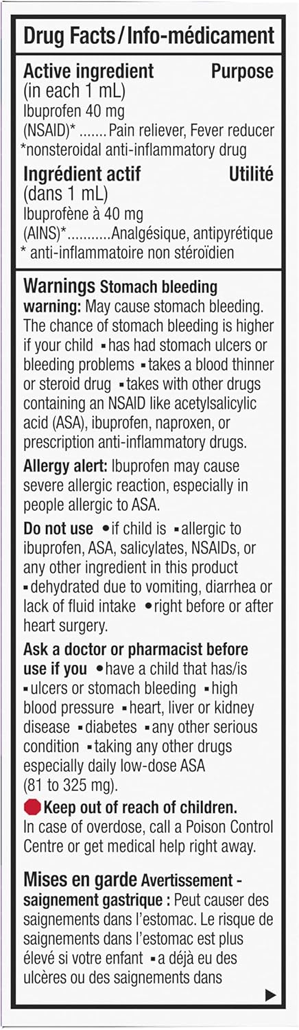 Advil Pediatric Drops Fever and Pain Reliever for Infants, Grape Flavour, 24 mL