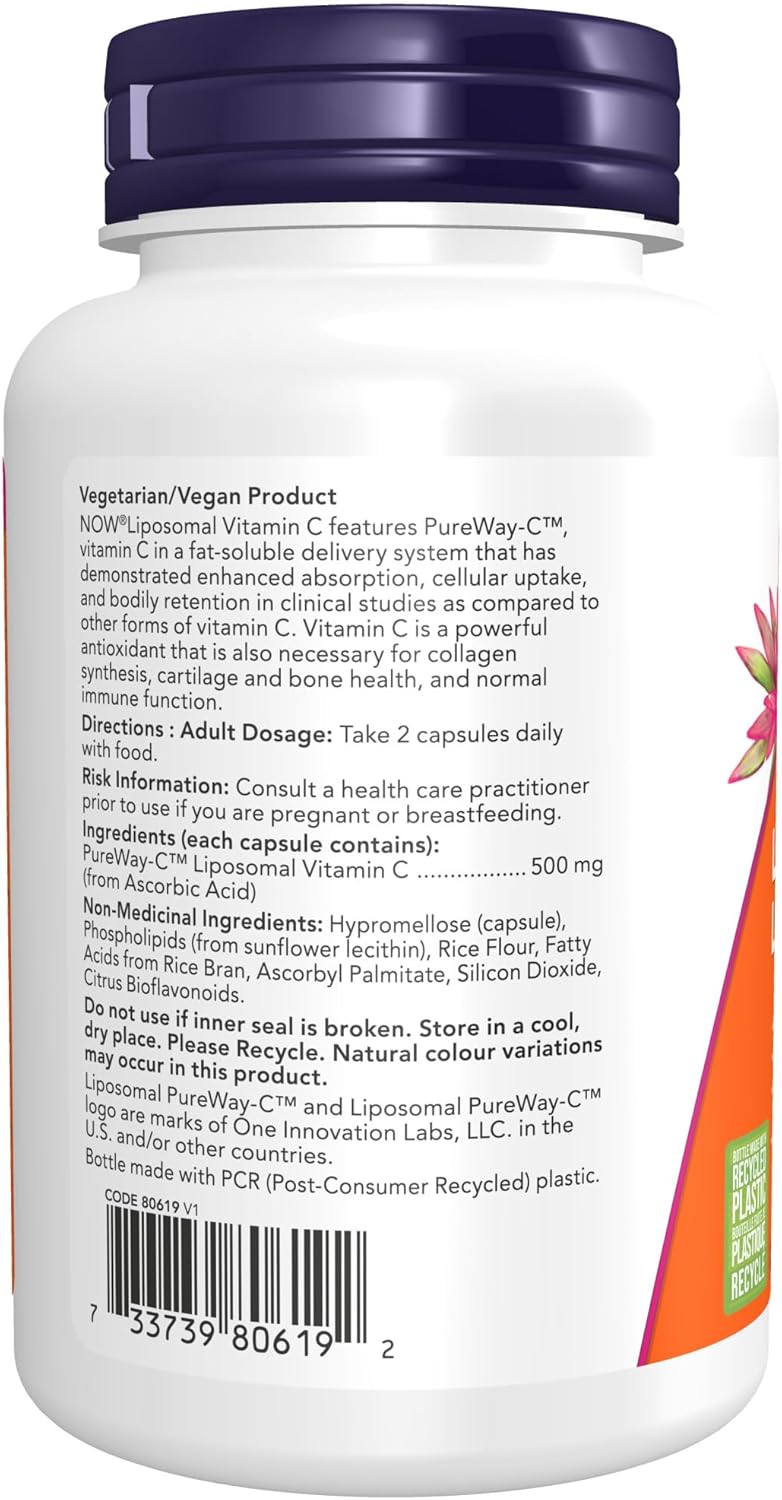 NOW Supplements，脂质体维生素 C，免疫和胶原蛋白支持，120 粒素食胶囊