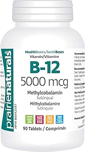 Prairie Naturals 舌下維生素 B12 甲鈷胺 5000mcg 幫助身體代謝蛋白質，形成紅血球，並預防維生素 B12 缺乏症 - 90 粒