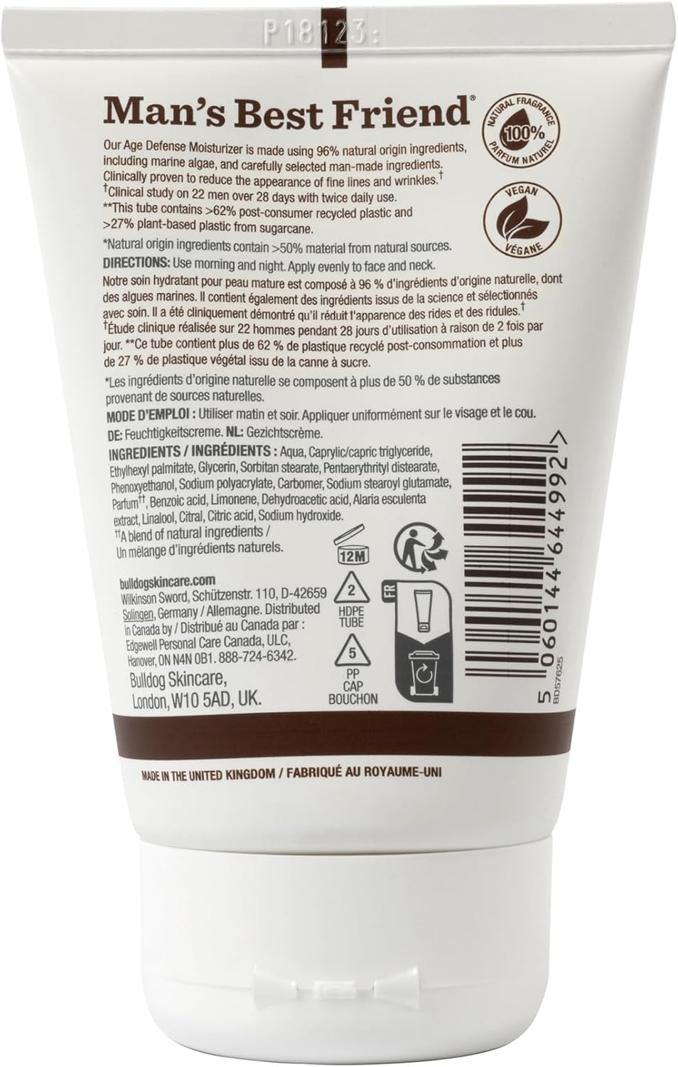 Bulldog Skincare 男士抗衰老保湿霜，滋养乳液 100 毫升