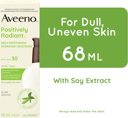 Aveeno Positively Radiant 每日保湿霜 SPF30，防晒霜，面霜，低过敏性，防晒，68 毫升