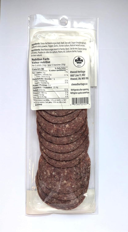 Atwood Heritage 草飼安格斯牛肉切片薩拉米香腸，125克，高蛋白，無麩質，無硝酸鹽，加拿大製造