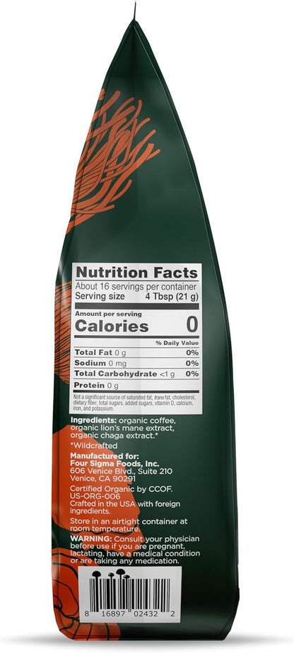 Four Sigmatic Think 蘑菇研磨咖啡 | 有機研磨咖啡，含猴頭菇和白樺茸 | 益智蘑菇咖啡，有助於提高注意力和增強免疫力 | 340克/袋