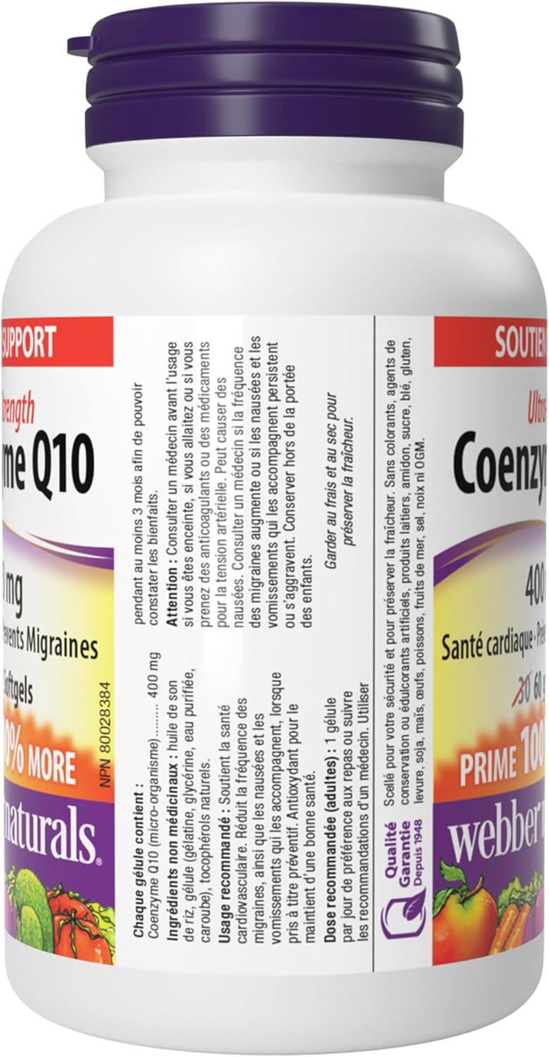 Webber Naturals 輔酶 Q10 (CoQ10) 400 毫克，60 粒軟膠囊，超強效，高效抗氧化劑，有益於心臟健康、促進細胞能量生成和緩解偏頭痛