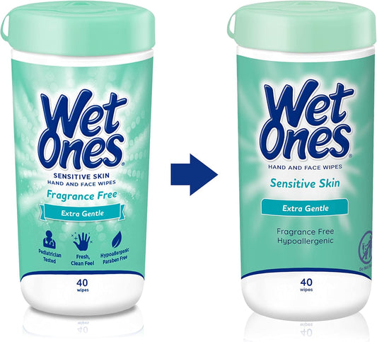 Wet Ones Hand and Face Wipes, Sensitive Skin Wipes | Unscented Wipes, Hand and Face Wipes Sensitive Skin, Wet Ones Sensitive Skin Wipes, 40 ct. Canister (6 pack)