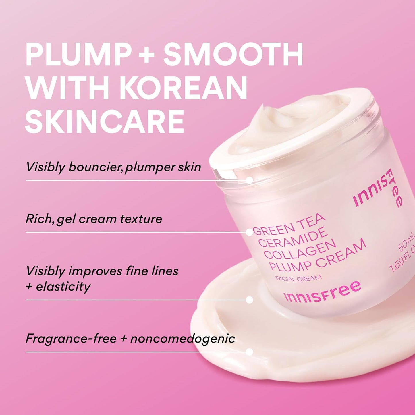 悅詩風吟綠茶神經醯胺膠原蛋白豐盈霜，韓國臉部保濕霜，緊緻、保濕、煥發青春光澤