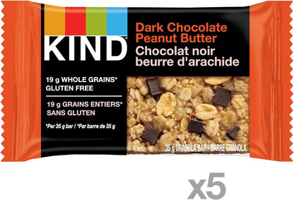 KIND Bars, Peanut Butter Dark Chocolate, Gluten Free, 40 Grams, 12 Count & Healthy Grains Bars, Peanut Butter Dark Chocolate, Gluten Free, 35 Grams, 5 Count