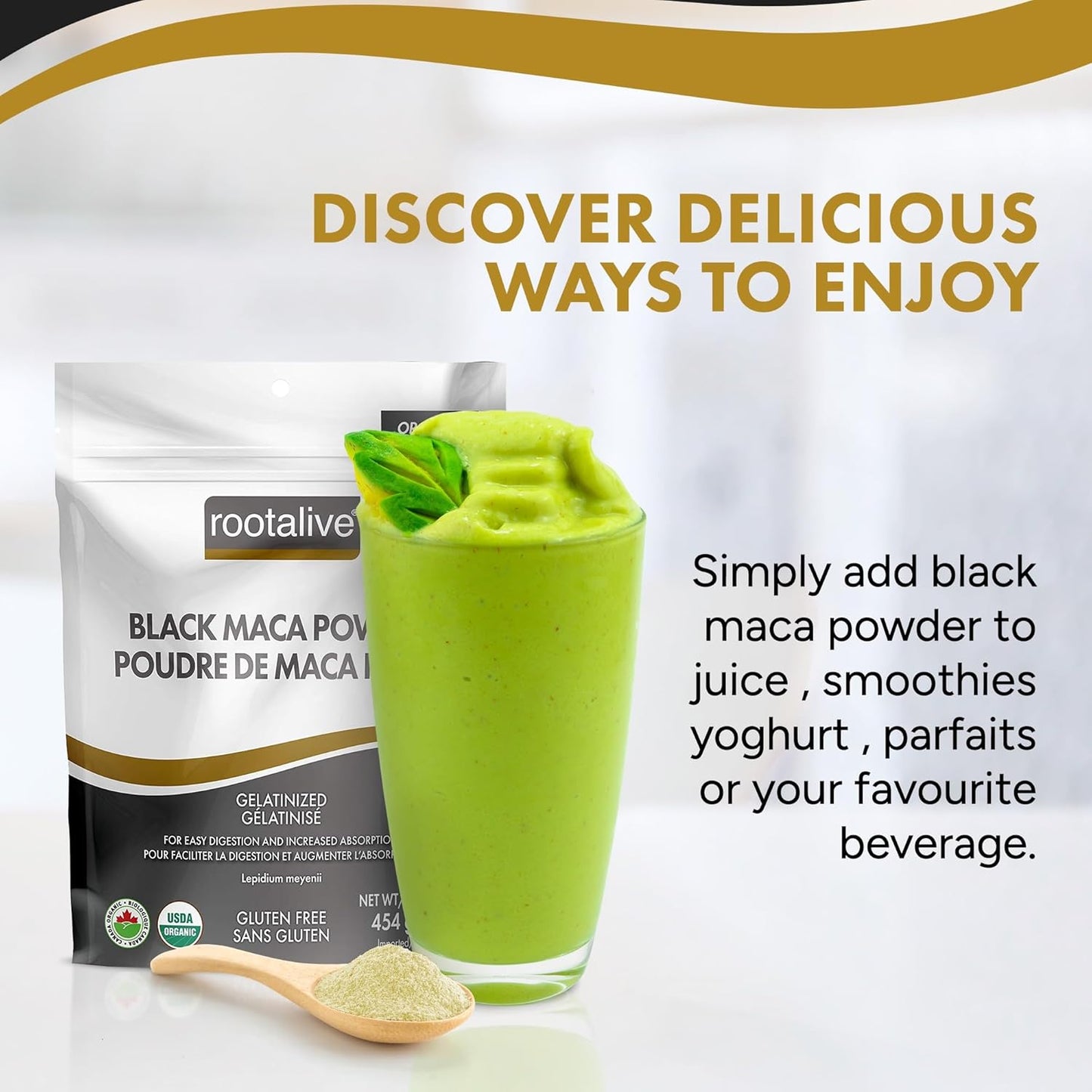 Rootalive Organic Black Maca Powder 454g Gelatinized for High Bio Availability, Easy Digestion and Fast-Absorption, Gluten-Free, Vegan