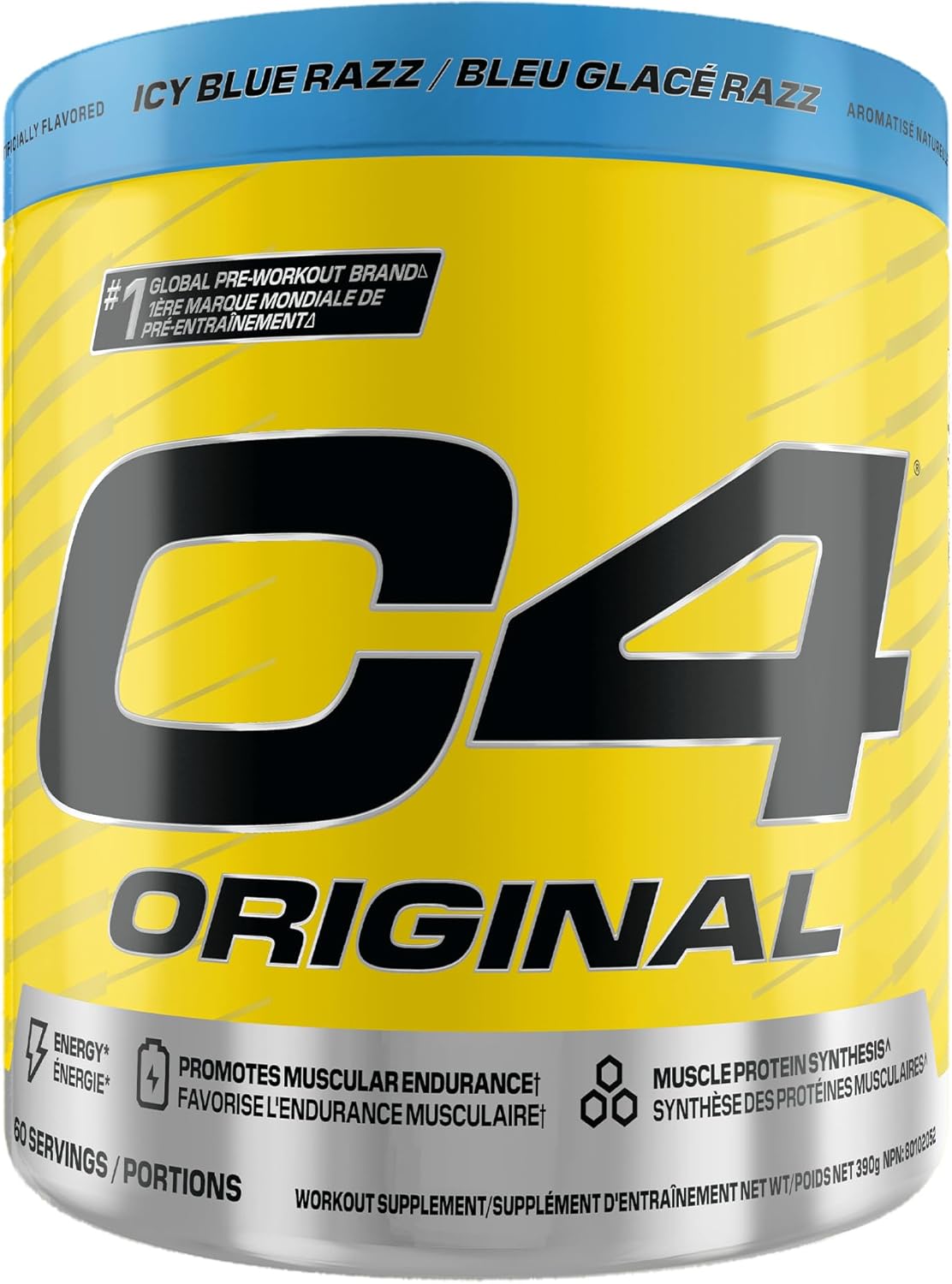 Cellucor C4 原装运动前粉 - 男女适用无糖运动前能量 - 150 毫克咖啡因、β-丙氨酸、肌酸 - Icy Blue Razz，60 份