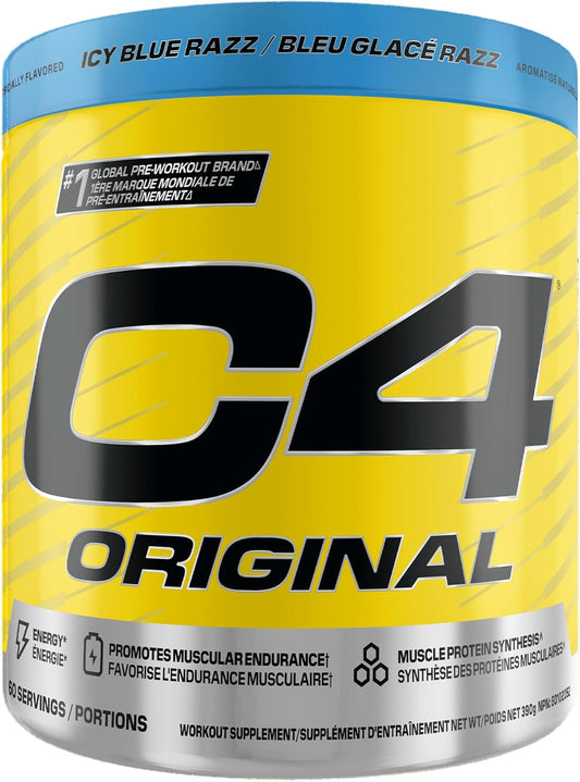 Cellucor C4 原廠運動前粉 - 男女適用無糖運動前能量 - 150 毫克咖啡因、β-丙氨酸、肌酸 - Icy Blue Razz，60 份