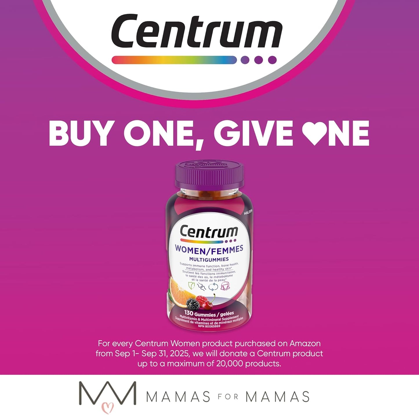 Centrum 女性多种维生素/矿物质软糖，樱桃、浆果和橙子口味，130 粒软糖（包装可能有所不同）