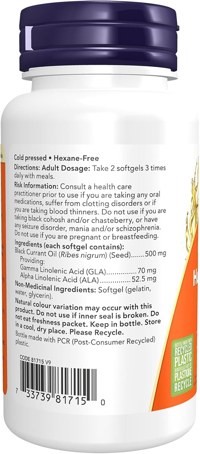 NOW Supplements, Black Currant Oil 500 mg with 70mg of GLA (Gamma-Linolenic Acid), 100 Softgels