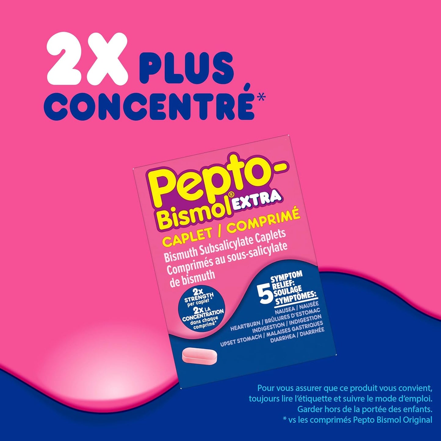 Pepto Bismol Extra Strength Caplets for Nausea, Heartburn, Indigestion, Upset Stomach, and Diarrhea Relief, Original Flavor, 24 Caplets