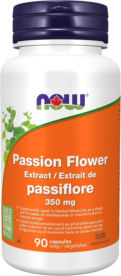 NOW Supplements, 西番莲（Passiflora incarnata）350 毫克，天然缓解压力*，90 粒素食胶囊