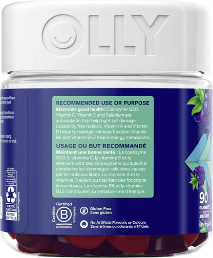 OLLY 强效睡眠软糖补充剂助眠黑莓禅混合褪黑激素和男士多种软糖补充剂，不含人工香料和色素