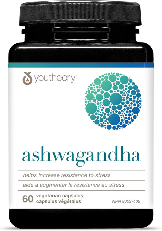 Youtheory 南非醉茄膠囊，每份含 7,200 毫克，經臨床驗證的 KSM-66 和 GingeverGinger 成分，可增強南非醉茄的功效。有助於增強對壓力和焦慮的抵抗力，純素，60 粒膠囊