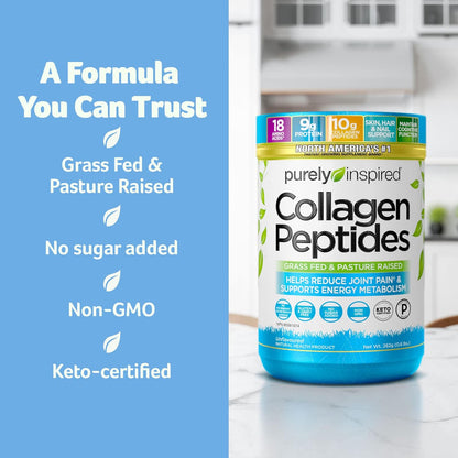 Purely Inspired Collagen Peptides Powder for Women & Men (Unflavoured) - Paleo & Keto-Friendly Supplement for Healthy Skin & Hair - Grass-Fed & Pasture Raised - 282g, 28 Servings (Pack of 1)