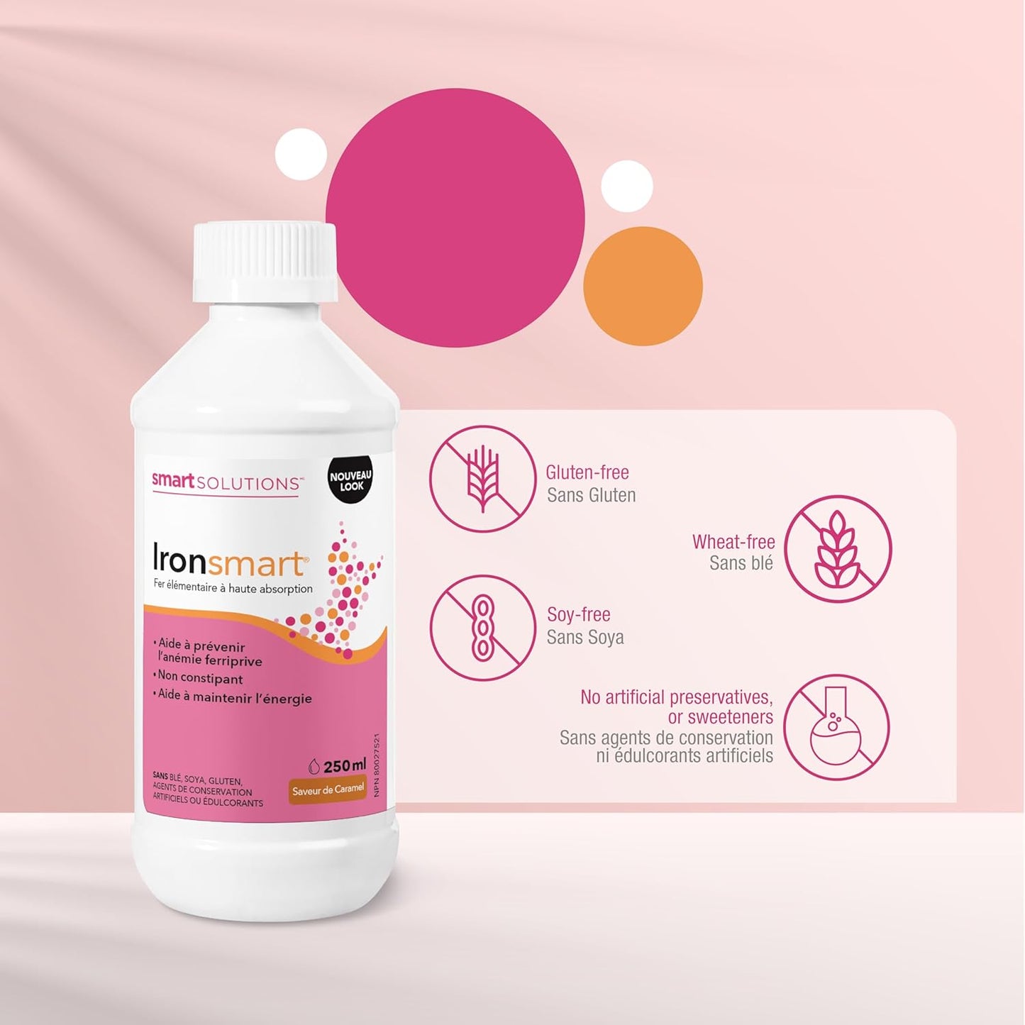 Smart Solutions Ironsmart 焦糖味液態補鐵劑，有助於保持精力充沛，預防缺鐵。不引起便秘，含10毫克鐵，無麩質，不含人工防腐劑或甜味劑，250毫升