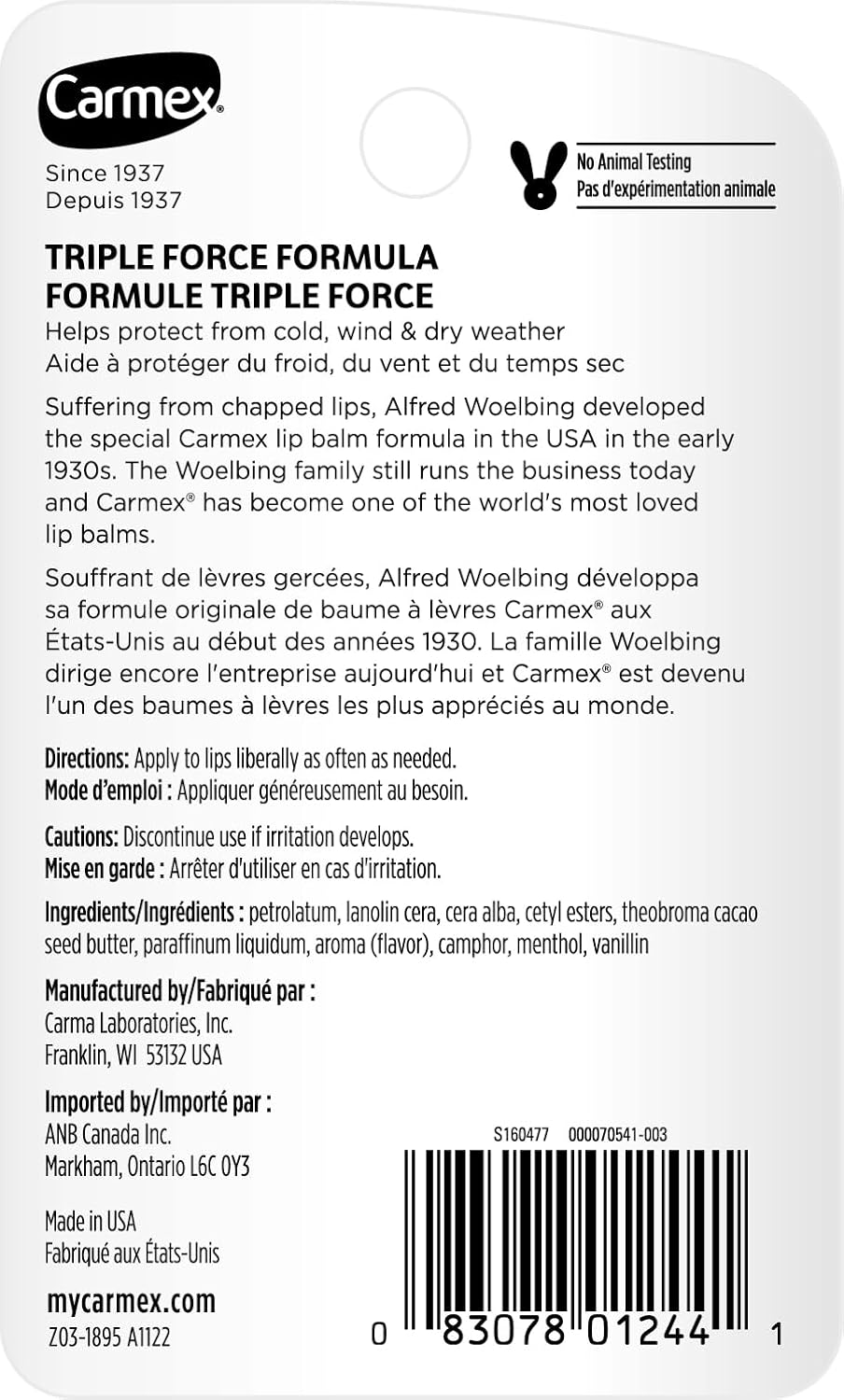 Carmex 经典润唇膏，原装挤压管，3 支装