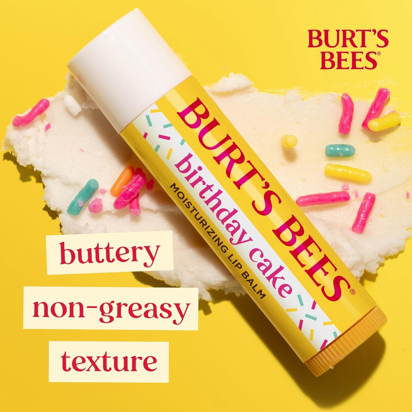Burt's Bees 100% 天然保湿润唇膏，适用于干裂嘴唇，唇部护理，柔软光滑双唇，1 支装 - 生日蛋糕