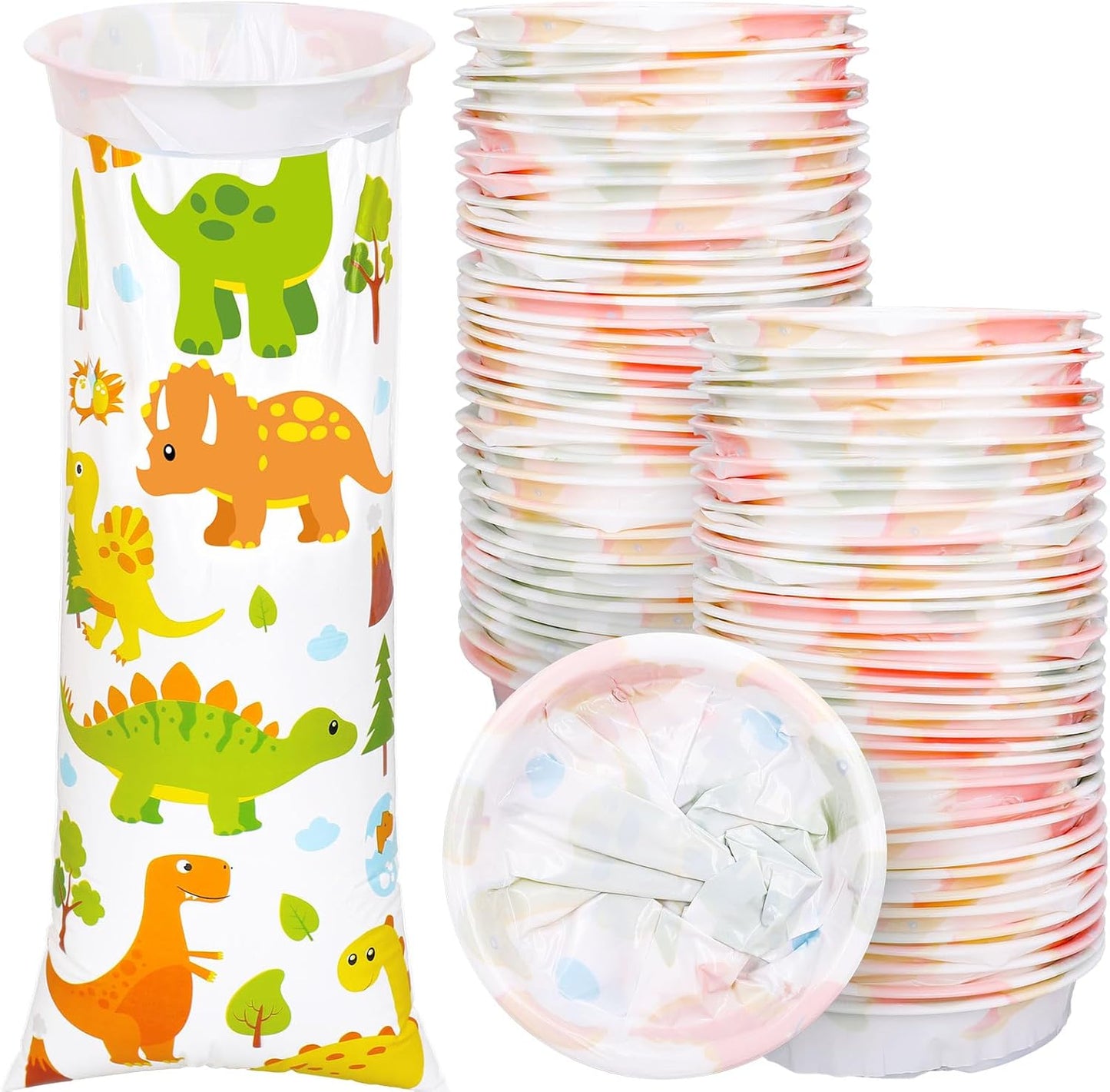 JarThenaAMCS 50个装儿童呕吐袋一次性恐龙呕吐袋防漏自封便携式呕吐袋适用于晕车晕船晕车旅行