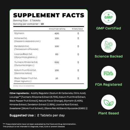 Auric 草本护肝补充剂 | 奶蓟草（水飞蓟素）、姜黄、大蒜、生姜，有益于肝脏健康 | 高级排毒清洁配方，有益于肝脏健康 | 20 片装 | 植物基，无麸质