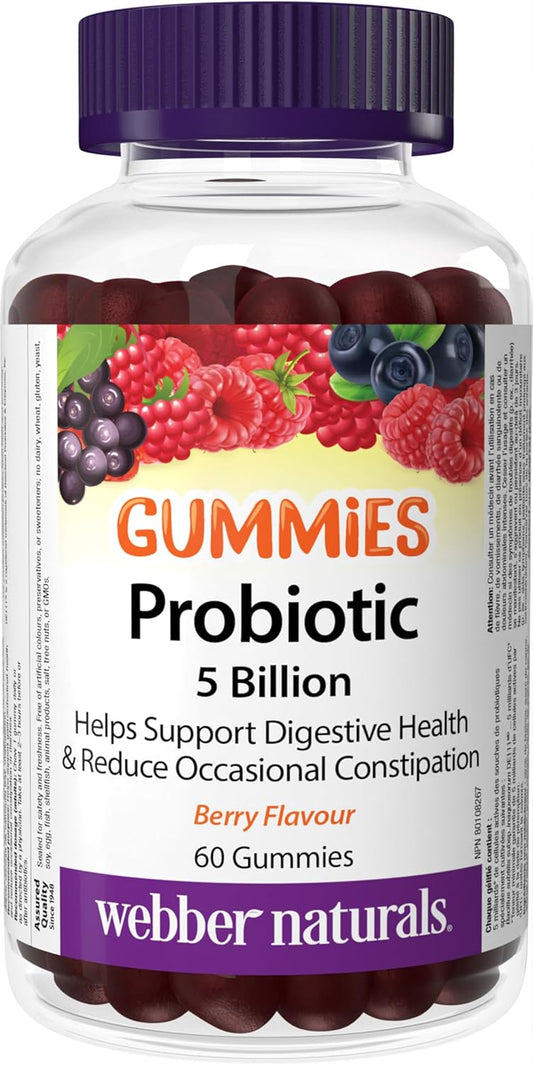Webber Naturals Probiotic Gummy, 5 Billion Active Cells, 60 Gummies, Digestive Support, Vegan