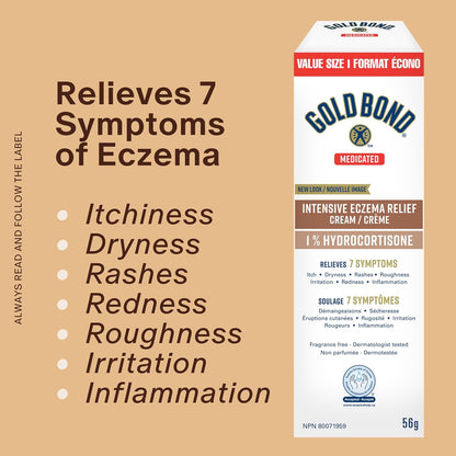 Gold Bond 药用强效湿疹缓解 1% 氢化可的松乳膏，56 克管装，药用湿疹治疗，含 5 种保湿剂，可缓解瘙痒、皮疹、发红、粗糙、刺激和炎症
