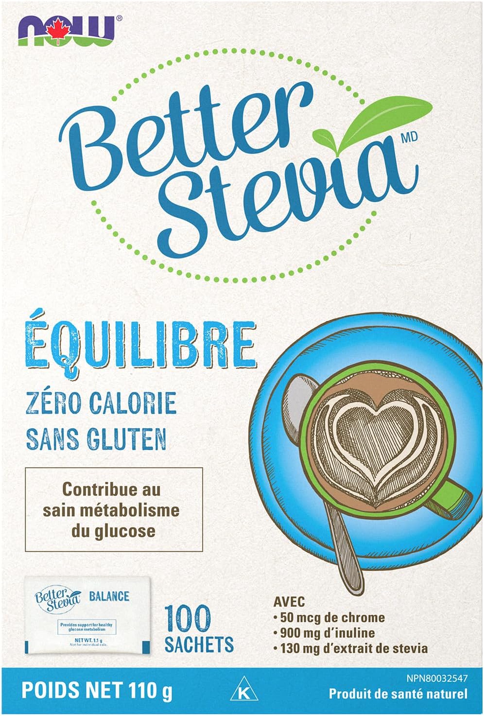 NOW Foods BetterStevia Balance 含铬和菊粉，零卡路里颗粒状甜味剂包，生酮友好，适合糖尿病患者，不含赤藓糖醇，100 包