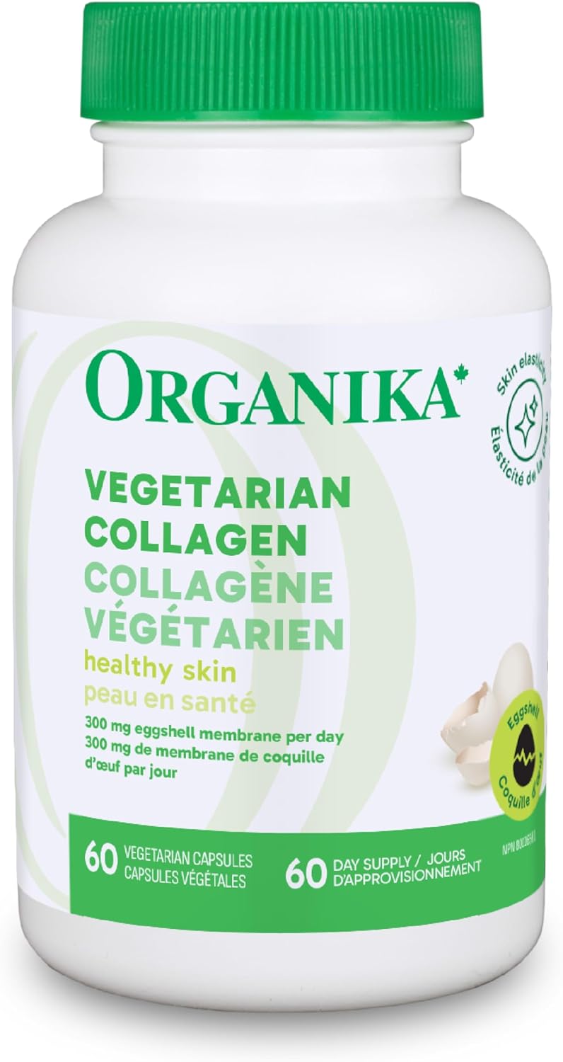 Organika Canadian-Made Vegetarian Collagen - Sourced From Natural Eggshell Membrane | For Healthier Skin, Hair, Nails and Joints - 60vcaps
