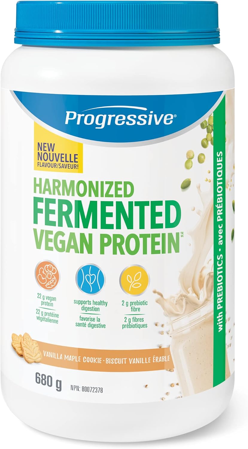 Progressive Harmonized 发酵纯素蛋白粉香草枫糖饼干，加拿大制造，23 克植物性有机非转基因蛋白质，含 2 克膳食纤维，混合 5 种非转基因豆类、谷物和种子，易于消化，680 克