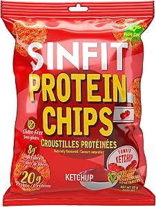 SinFit 蛋白薯片，20 克蛋白質/袋，50 克/袋，高纖維，低碳水化合物，無麩質，披薩口味，7 片/盒（7 袋，番茄醬）