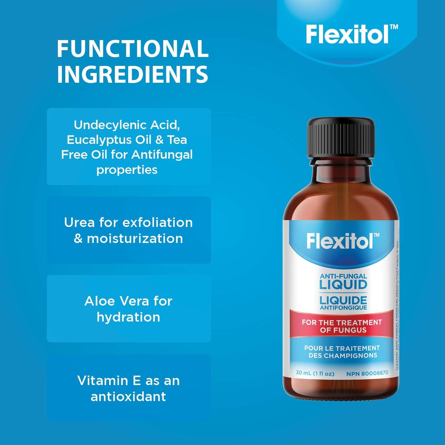 Flexitol 抗真菌液体 - OTC 十一烯酸治疗指甲真菌，有效治疗脚趾甲和手指甲真菌感染（30 毫升）