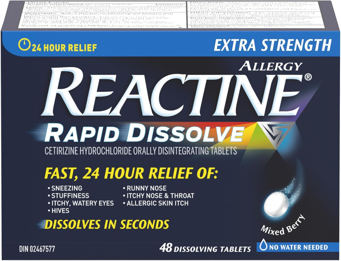 Reactine Rapid Dissolve Antihistamine Tablets, Extra Strength, Allergy Relief, 48 Count