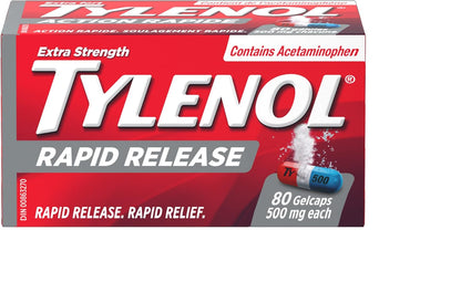 Tylenol Extra Strength Pain Reliever Medicine for Headache, Back Pain and to Reduce Fever, Acetaminophen Rapid Release Gelcaps, 500mg, 80 Gelcaps