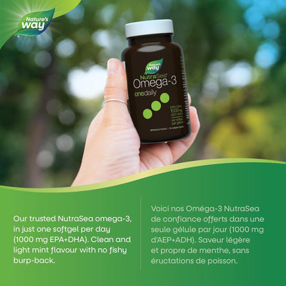 Nature's Way NutraSea 每日一份 Omega 3 补充剂，高效液体凝胶，新鲜薄荷味，30 粒软胶囊