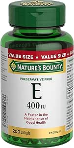 NATURE'S BOUNTY Vitamin E, 400 IU, Antioxidant, Preservative Free, For Adults & Kids 12 and Up, 200 Softgels, 134.2 g
