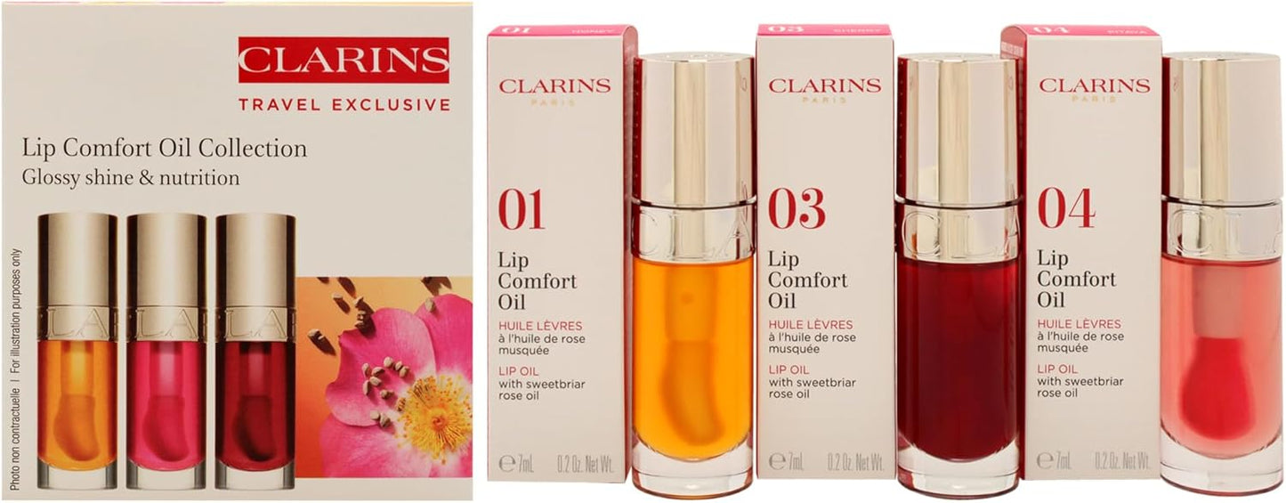 嬌韻詩唇部舒適油系列唇油 - 01 蜂蜜，唇油 - 03 櫻桃，唇油 - 04 火龍果女士 3 x 0.2 盎司