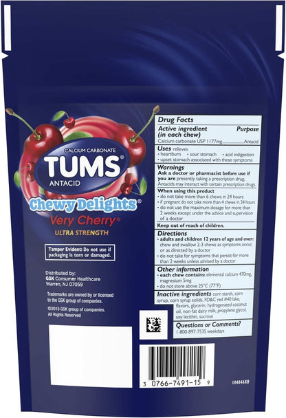 Tums Chewy Delights 软糖，樱桃味，（2 包，32 粒）TUMS 出品