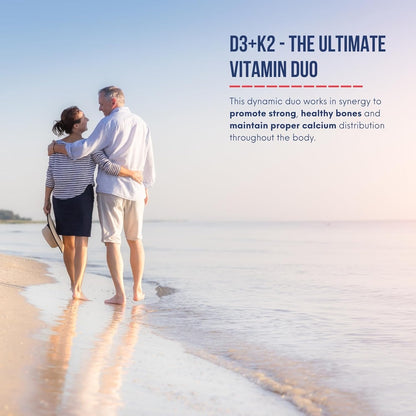 Pure North Naturals - D3 + K2 維生素補充劑 180 粒軟膠囊，180 天供應量 - 骨骼和牙齒健康 - D3 1000IU + K2 MK7 120mcg，含有機椰子油 - 經第三方測試 - 加拿大配製和製造