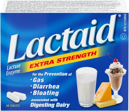 Lactaid Extra Strength Tablets, Lactase Ezyme For the Prevention of Gas Diarrhea Bloating Associated with DIgesting Dairy 80 Count