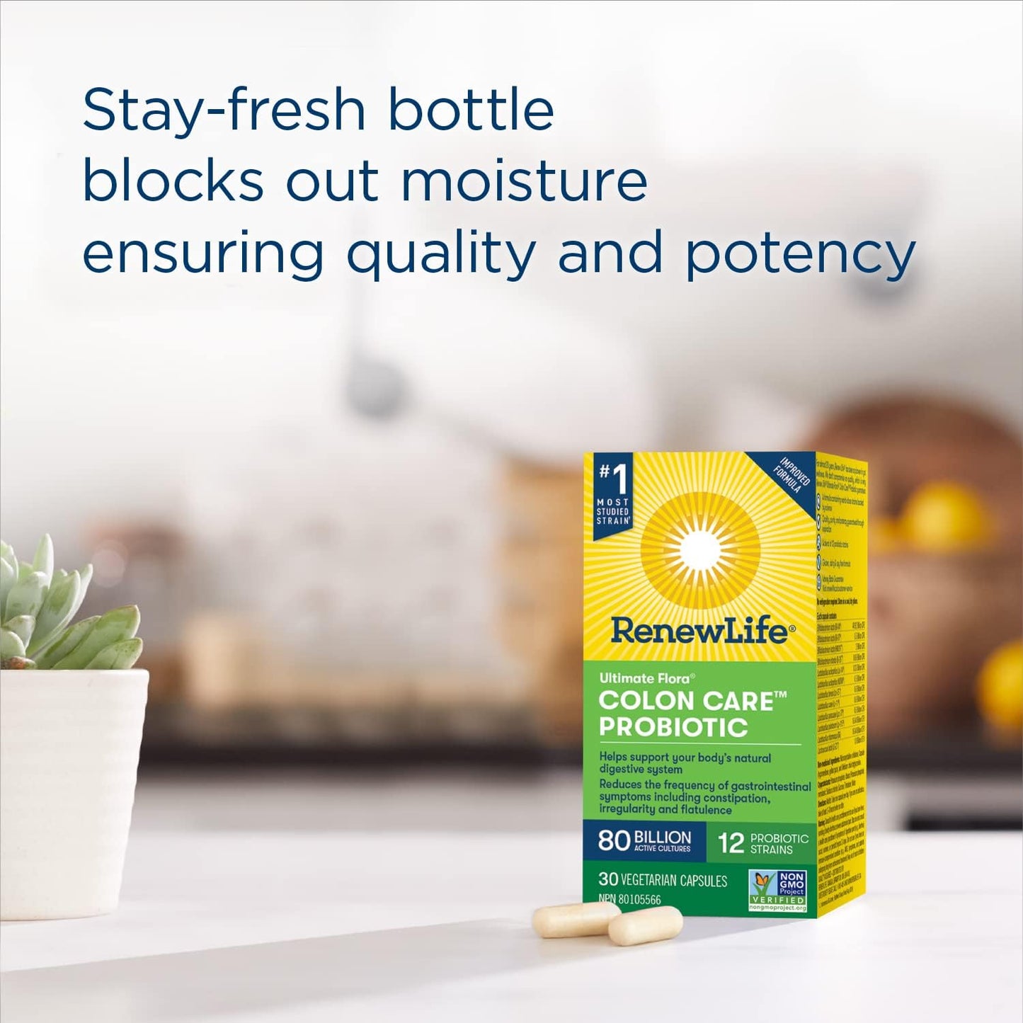 Renew Life® Probiotics Ultimate Flora® Colon Care™ Probiotic, Reduces frequency of constipation, nausea, and flatulence, 80 Billion Active Cultures, 30 Vegetarian Capsules