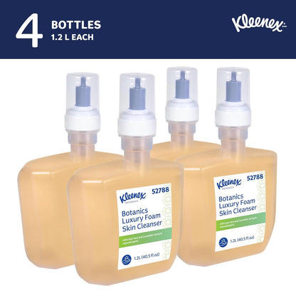 Kleenex® Botanics 奢华泡沫洁肤乳 (52788)，1.2 升透明清新香味自动洗手液补充装，适用于 Kimberly-Clark Professional™ ICON™ 和 Scott® Pro™ 自动分配器（4 瓶/箱）